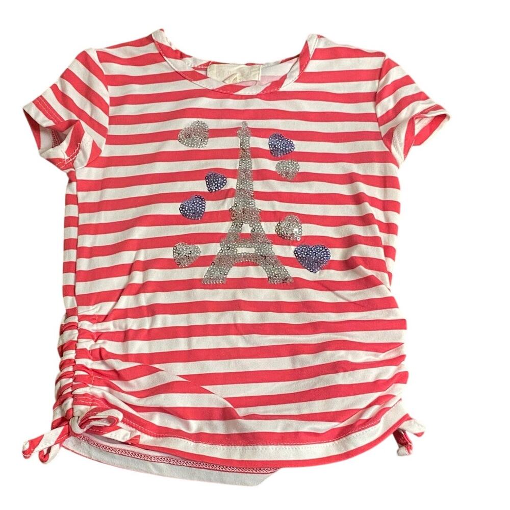 Btween pink striped Paris France Eiffel Tower sequin short sleeve shirt SIZE 2T‎